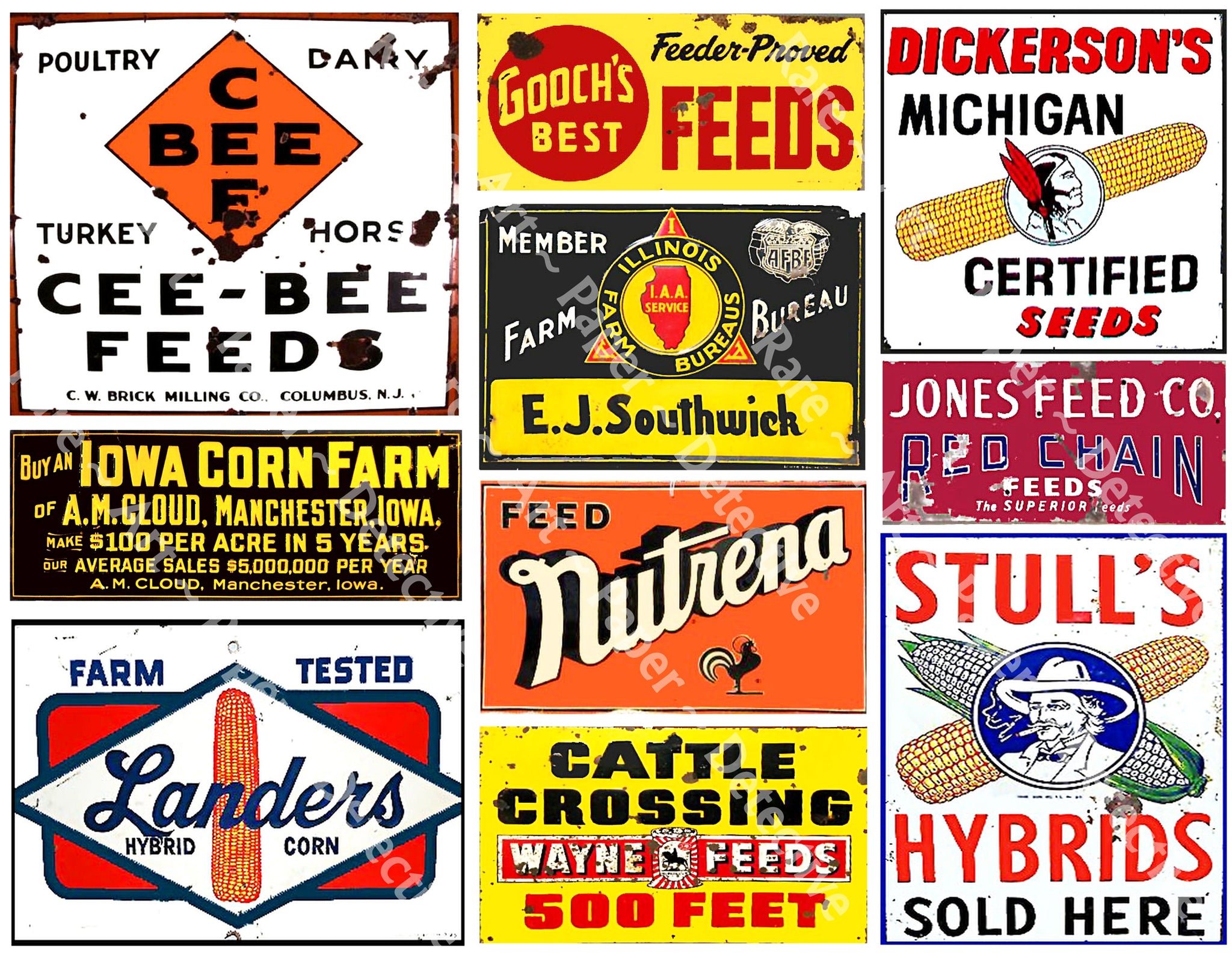 Antique Style Advertising Signs, General Store Sign Stickers Featuring a Vintage Rusty Look, Sheet #499