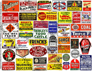 Model Railroad & Dollhouse Miniature Sign Stickers, 44 Pcs. Set, Rusty Metal Sign Illustrations, 8.5" x 11" Sheet, #500