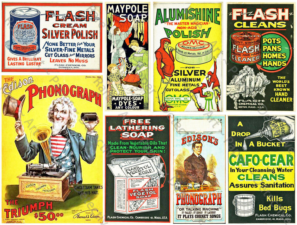Vintage Label Art Stickers, Classic Household Ads, 8 Antique Advertisi ...