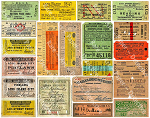 Train Ticket Stubs, Reproduction Sticker Sheet for the Hobbyist, Railroad, Traction, Bus & Trolley, 8.5" x 11" Decal Sticker Sheet, #572