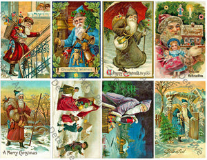 Christmas Holiday Stickers, 8 Pcs. Deluxe Set of Old Fashioned Postcard Journal Images, 4" x 2.5" each, Santa Claus, #648