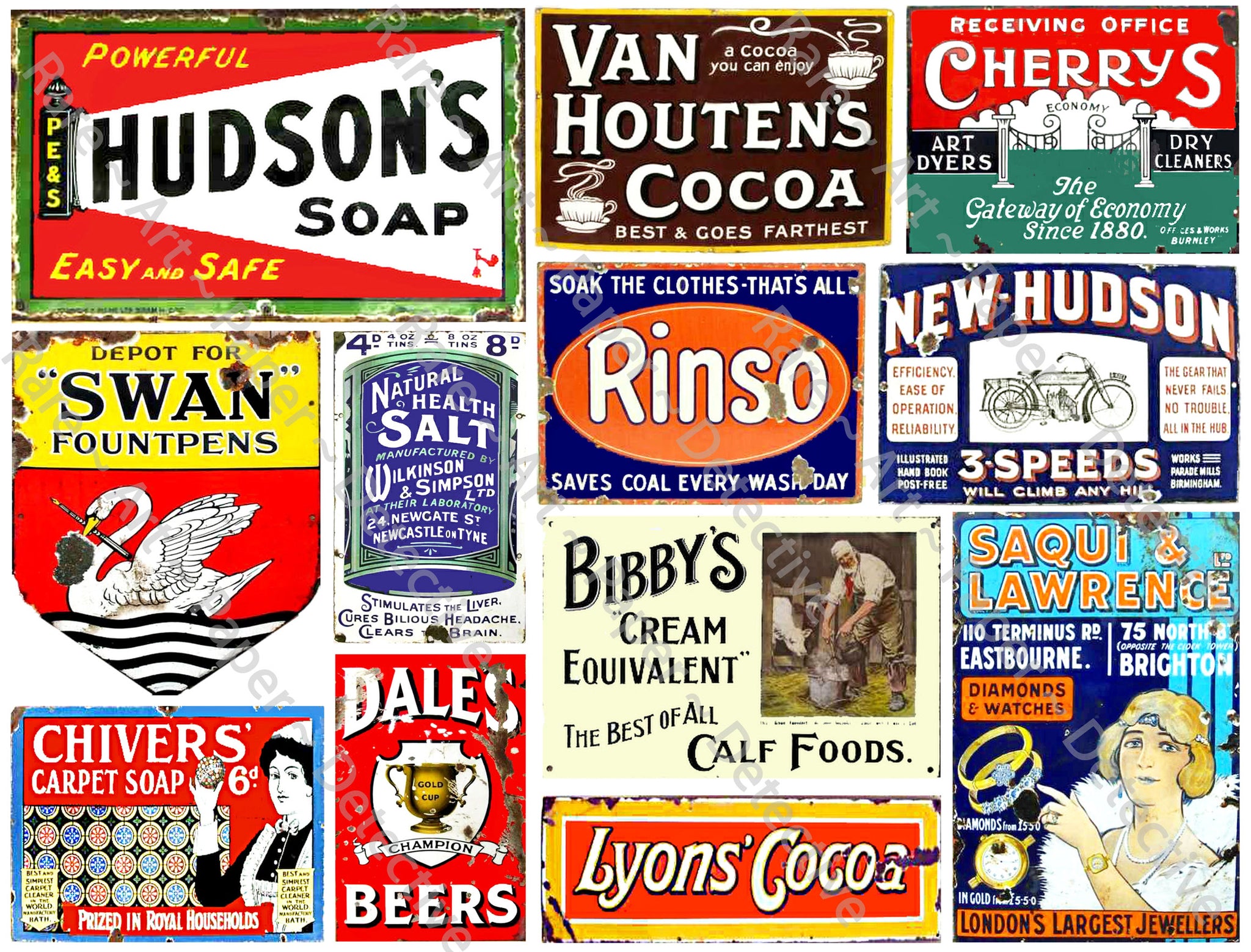 Rusty Metal Sign Stickers, 12 Vintage Advertising Decals, Vintage Label Art, Sheet #716
