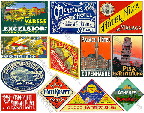 Luggage Label Sticker Sheet, 12 Authentic Travel Labels for Steam Trunks, Baggage & Suitcases, 8.5" x 11" Sheet, 723