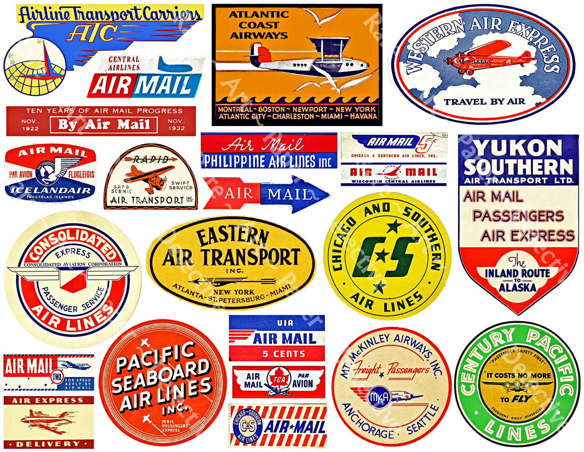 Flydocs Shipping Sticker Airline Baggage Label & Airmail Stamp Sticker Sheet, 23 Authentic Trav ...