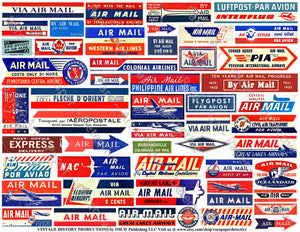 Airmail Label Sticker Sheet, 50 Authentic Travel, Stationary & Journal Stickers, Unique Gift Wrap Accents, 8.5" x 11" Sheet, #731