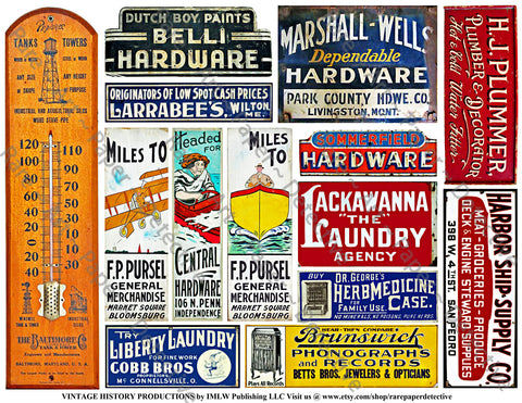 Vintage Advertising, 14 General Store Sign Stickers Featuring a Vintage Rusty Look, Sheet #742