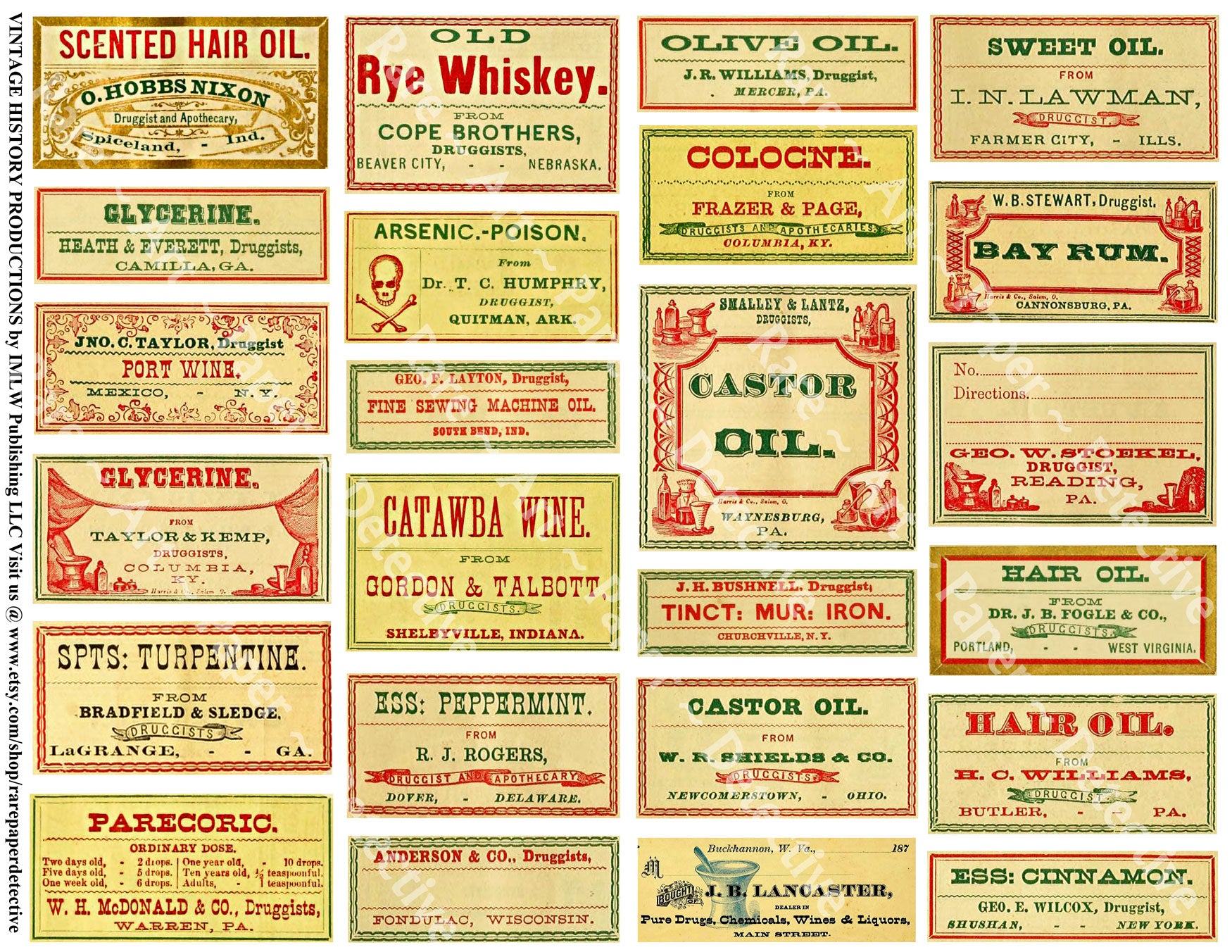 Medical Stickers, Old Fashioned Pharmacy Apothecary Poison Labels