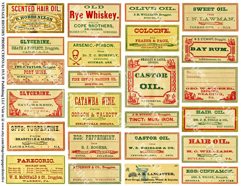 Old Fashioned Apothecary Labels, Sticker Sheet, Vintage Druggist Pill Bottle Labels, General Store Pharmacy Art Paper, Antique Drug Store, 755