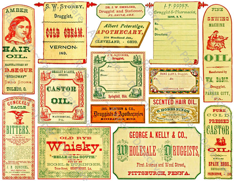 Medicine Cabinet Labels Sticker Sheet, "Old West" Style General Store Labels, Apothecary Bag Décor, 757