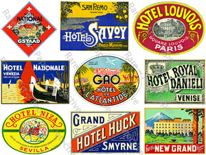 Baggage Label Sticker Sheet, 9 Authentic Travel Labels for Steam Trunks, Luggage & Suitcases, 8.5" x 11" Sheet, 763