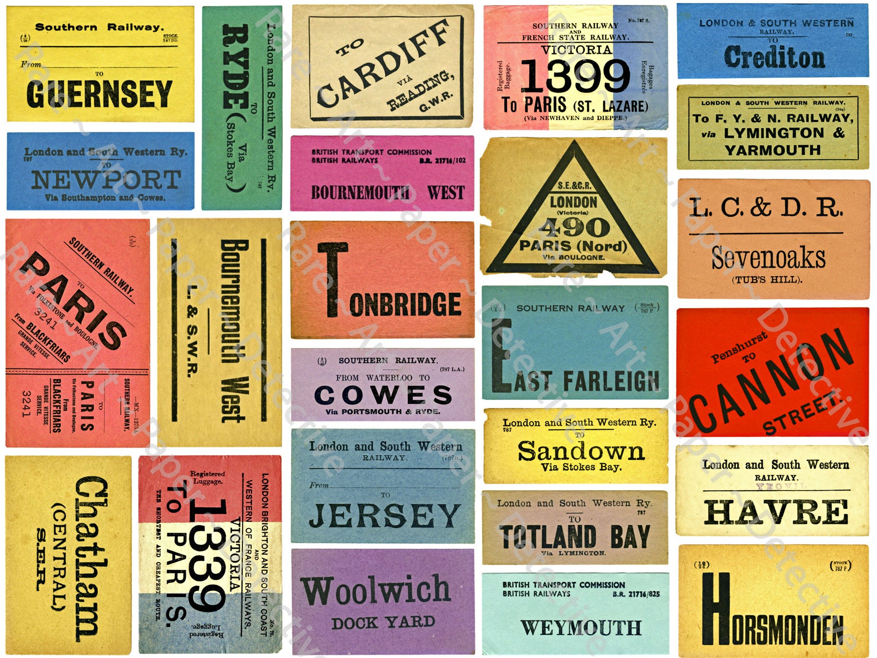 British Railway Luggage Label Stickers, Authentic Looking & Colorful Travel Labels, 8.5" x 11" Decal Sheet for Suitcases, #771