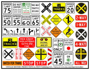 Roadway & Highway Signs for Travel Theme Journals, Party Décor, Garage Accents, Vacation Scrapbooks & Children's Stickers, 8.5" x 11" Sheet, #774
