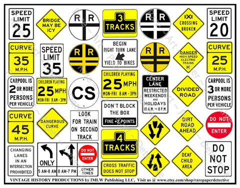 Roadway & Highway Signs for Travel Theme Journals, Party Décor, Garage Accents, Vacation Scrapbooks & Children's Stickers, 8.5" x 11" Sheet, #775