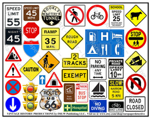 Colorful Road Signs for Travel Theme Journals, Party Décor, Garage Accents, Vacation Scrapbooks & Children's Stickers, 8.5" x 11" Sheet, #779