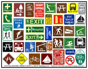 Colorful Road Side Services Sign Stickers for Travel Theme Journals, Party Décor, Parks & Recreation Set, 8.5" x 11" Sheet, #781