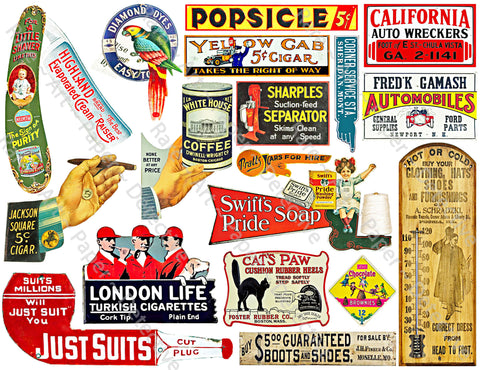 Colorful Vintage Advertising, 18 General Store Sign Stickers Featuring a Vintage Rusty Look, Sheet #795