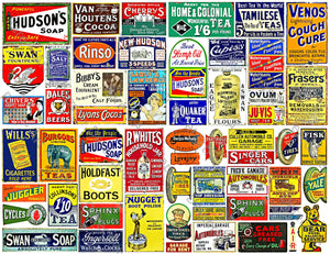 Model Train & Doll House Miniature Sign Stickers, 57 Pcs. Set, Rusty Metal Sign Illustrations, 8.5" x 11" Sheet, #797