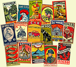 Matchbox Label Stickers, Matchbook Art Labels, 16 Pcs. Junk Journals & Scrapbook Embellishments, 817