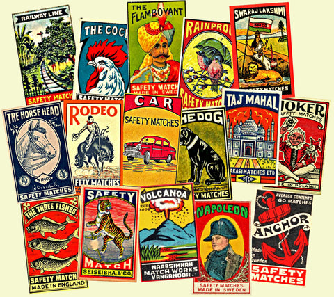 Matchbox Label Stickers, Matchbook Art Labels, 16 Pcs. Junk Journals & Scrapbook Embellishments, 817