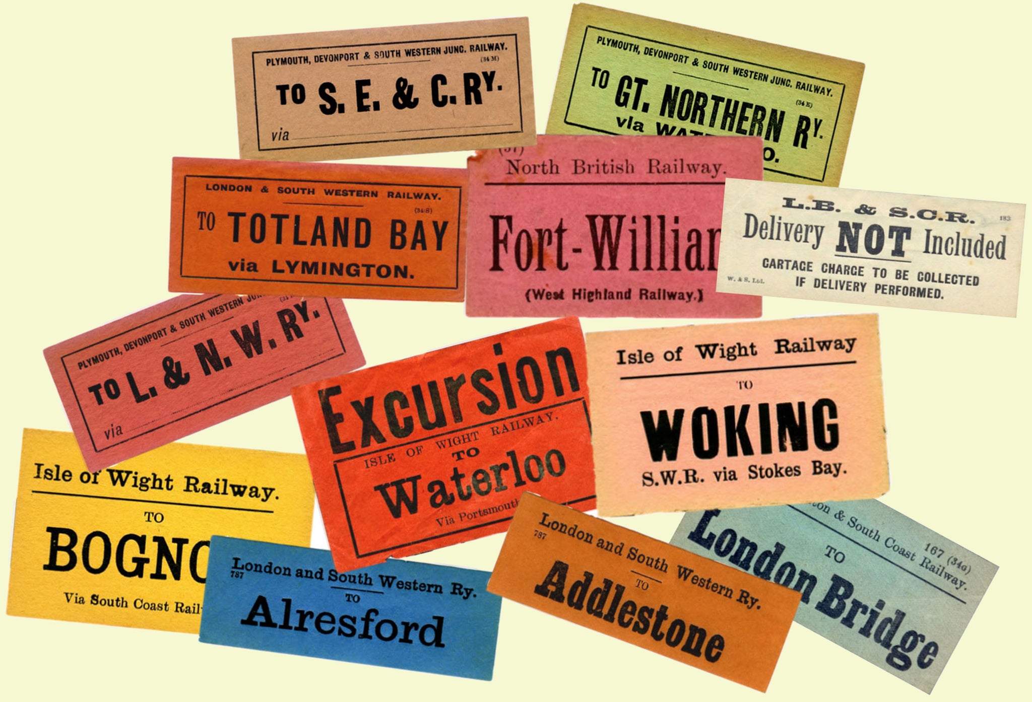 British Railway Luggage Labels, 12 Colorful Train Baggage Stickers, Railroad Baggage Tag Set, Suitcase Decal, Travel Journal, 820