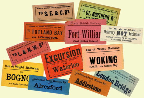 British Railway Luggage Labels, 12 Colorful Train Baggage Stickers, Railroad Baggage Tag Set, Suitcase Decal, Travel Journal, 820