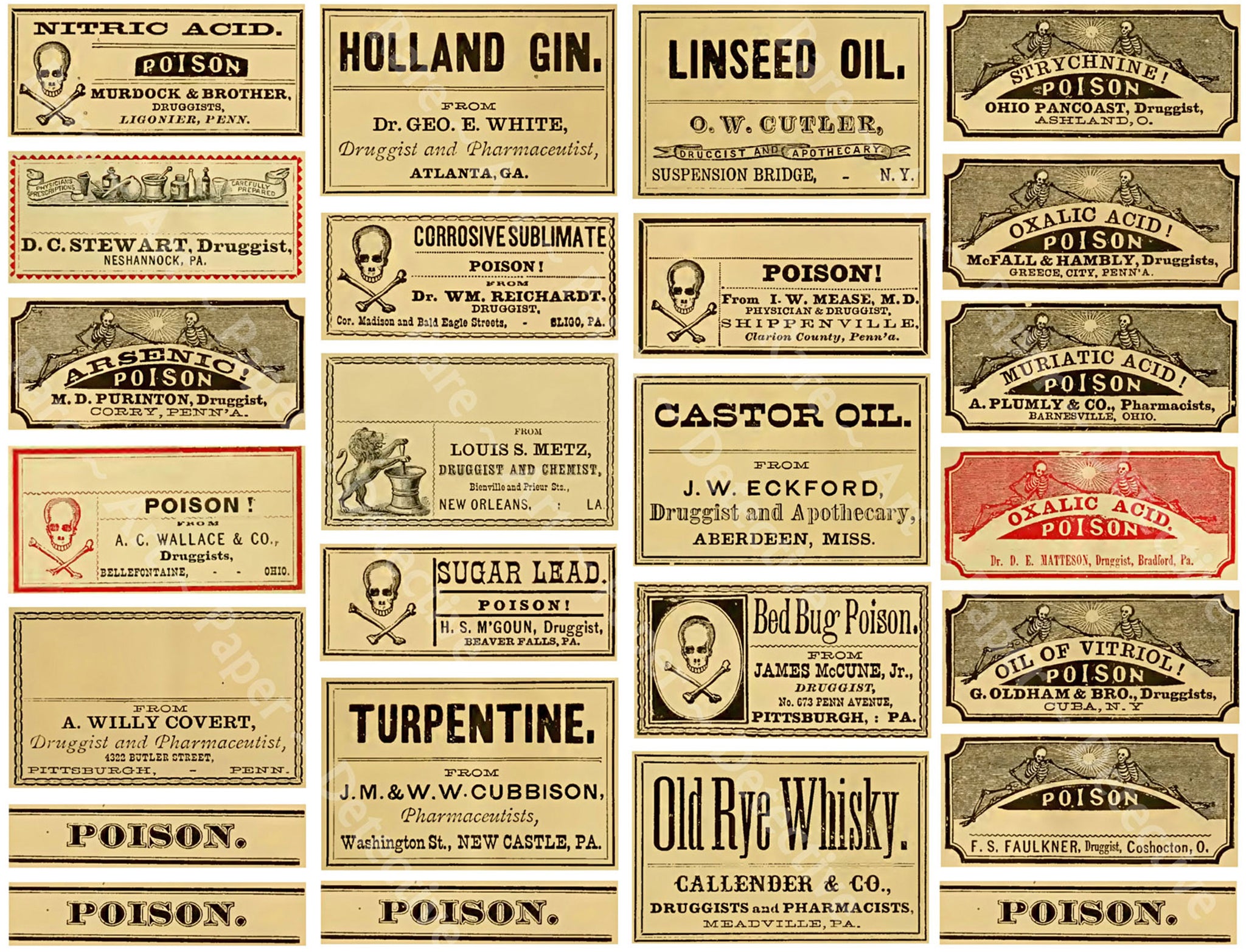 Medicine Poison Bottle Labels, Sticker Sheet, Vintage Druggist Pill Bottle Labels, General Store Apothecary Art Paper, Antique Drug Store, 822