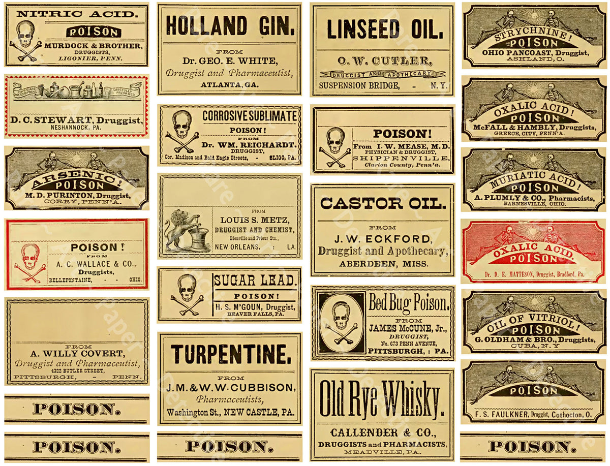 Poisoning Label Sticker Medicine Poison Bottle Labels, Sticker Sheet, Vintage Druggist Pill Bo ...
