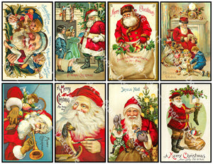 8 Pcs. Christmas Stickers, Deluxe Set of Old Fashioned Postcard Journal Images, 4" x 2.5" each, Santa Claus & Merry Christmas Greetings, 843