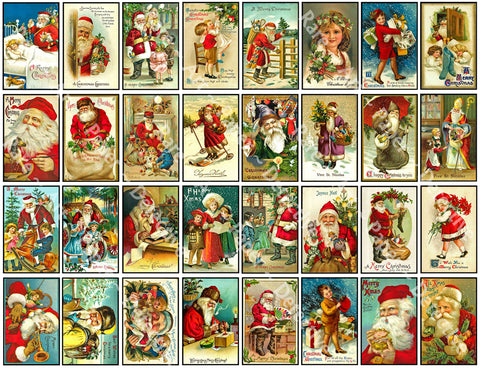 32 Pcs. Christmas Greeting Card Seals, Envelope Seals, Old Santa Claus Holiday Sticker, Vintage Holiday Labels, Antique Gift Tag, 846