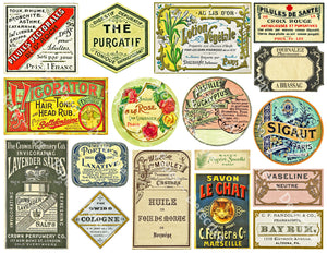17 Apothecary, Powder & Chemist Labels Featuring Victorian French Themes, #849