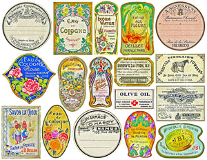 French Chemist & Apothecary Sticker Sheet, 17 Elegant Perfume, Cologne & Powder Labels Set #852