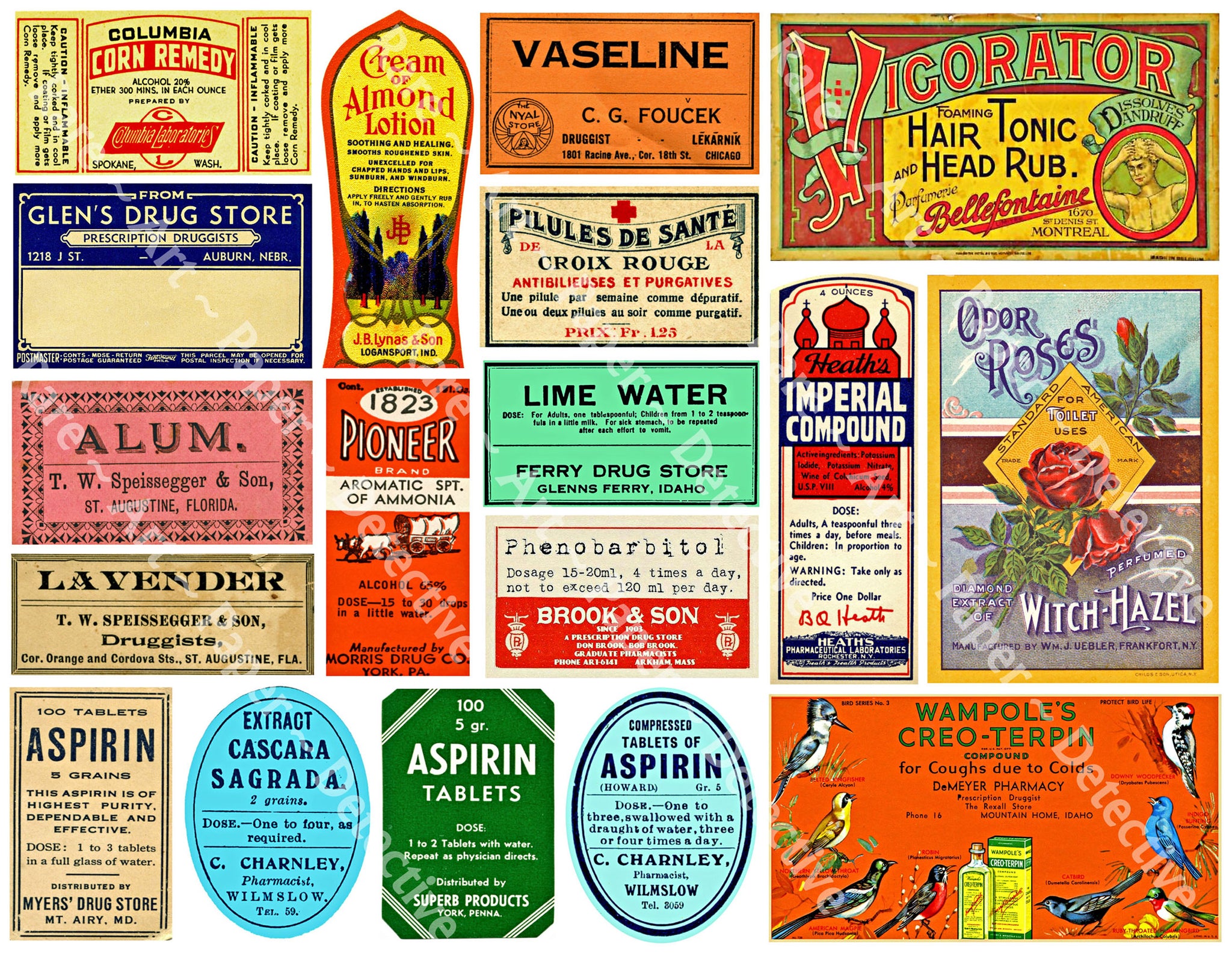 Bathroom Decor, 18 Colorful Pharmacy Stickers, Chemist & Apothecary Labels, Druggist Bottle Stickers. Decorative Jars, Junk Journal Art, 853