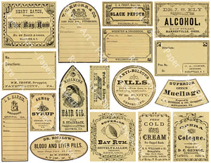 17 Authentic Looking Apothecary Label Stickers, Pharmacy & Druggist Decal Set #863