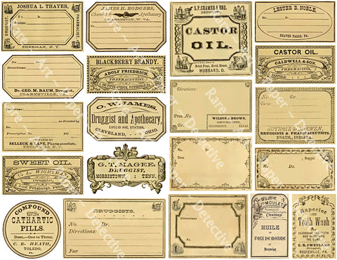Pharmacist Label Stickers, 20 Bathroom & Halloween Labels, Apothecary & Druggist Decal Set #864