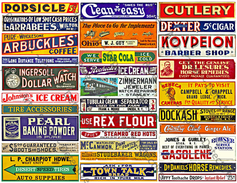 31 General Store Sign Stickers Featuring a Vintage Rusty Look, Sheet #872