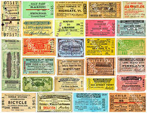 Colorful Train Ticket Sticker Sheet, Reproduction Stickers for the Hobbyist, Railroad, Traction, Bus & Trolley, 8.5" x 11" Decal Sticker Sheet, #879