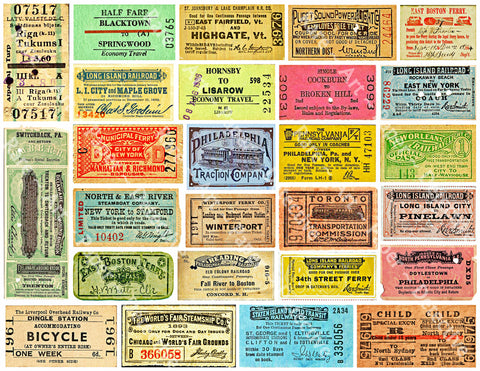 Colorful Train Ticket Sticker Sheet, Reproduction Stickers for the Hobbyist, Railroad, Traction, Bus & Trolley, 8.5" x 11" Decal Sticker Sheet, #879