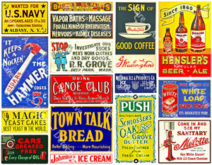 Vintage Advertising Sign Stickers, 16 Vintage Advertising Decals, Vintage Label Art, Sheet #887