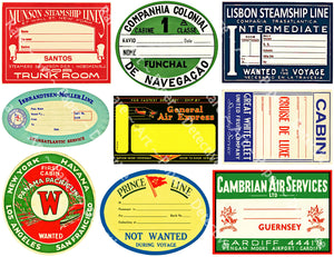 Steamship Luggage Label Sticker Sheet, 9 Travel Stickers from the Golden Age of Travel, 8.5" x 11" Decal Sheet for Suitcases, #897