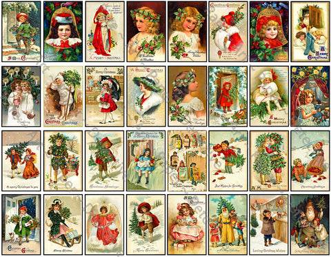 Christmas Greeting Card Seals, 32 Envelope Seals, Old Santa Claus Holiday Stickers & Antique Gift Tag, 907