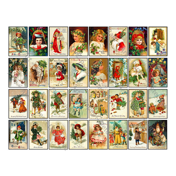 Christmas Greeting Card Stickers, HUGE Set of 96 Envelope Seals on 3 STICKER SHEETS, Old Fashioned Holiday Stickers, Antique Gift Tag, 2P47