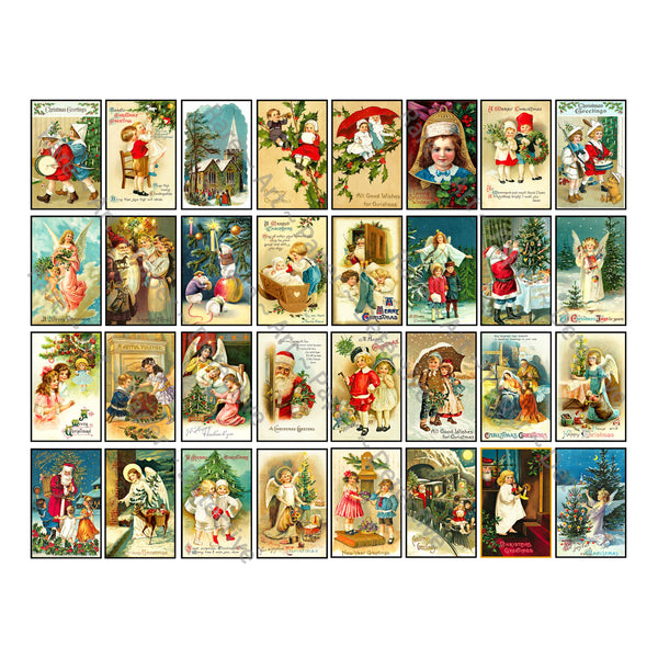 Christmas Greeting Card Stickers, HUGE Set of 96 Envelope Seals on 3 STICKER SHEETS, Old Fashioned Holiday Stickers, Antique Gift Tag, 2P47