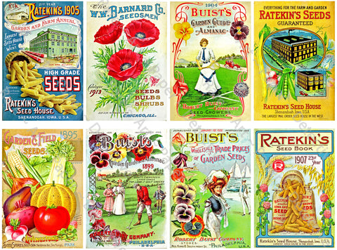 Garden Journal Sticker Sheet, Seed Pack Catalog Illustrations, Garden Decoration & Kitchen Collage, #913