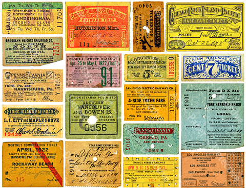 Train Ticket Sticker Sheet, Reproduction Stickers for the Hobbyist, Railroad, Traction, Bus & Trolley, 8.5" x 11" Decal Sticker Sheet, #929