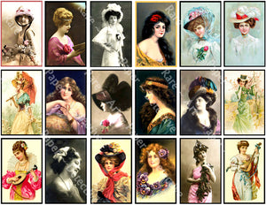 Antique Women Drawings, Victorian Fashion Portrait Sticker Tags for Journals & Collage #947
