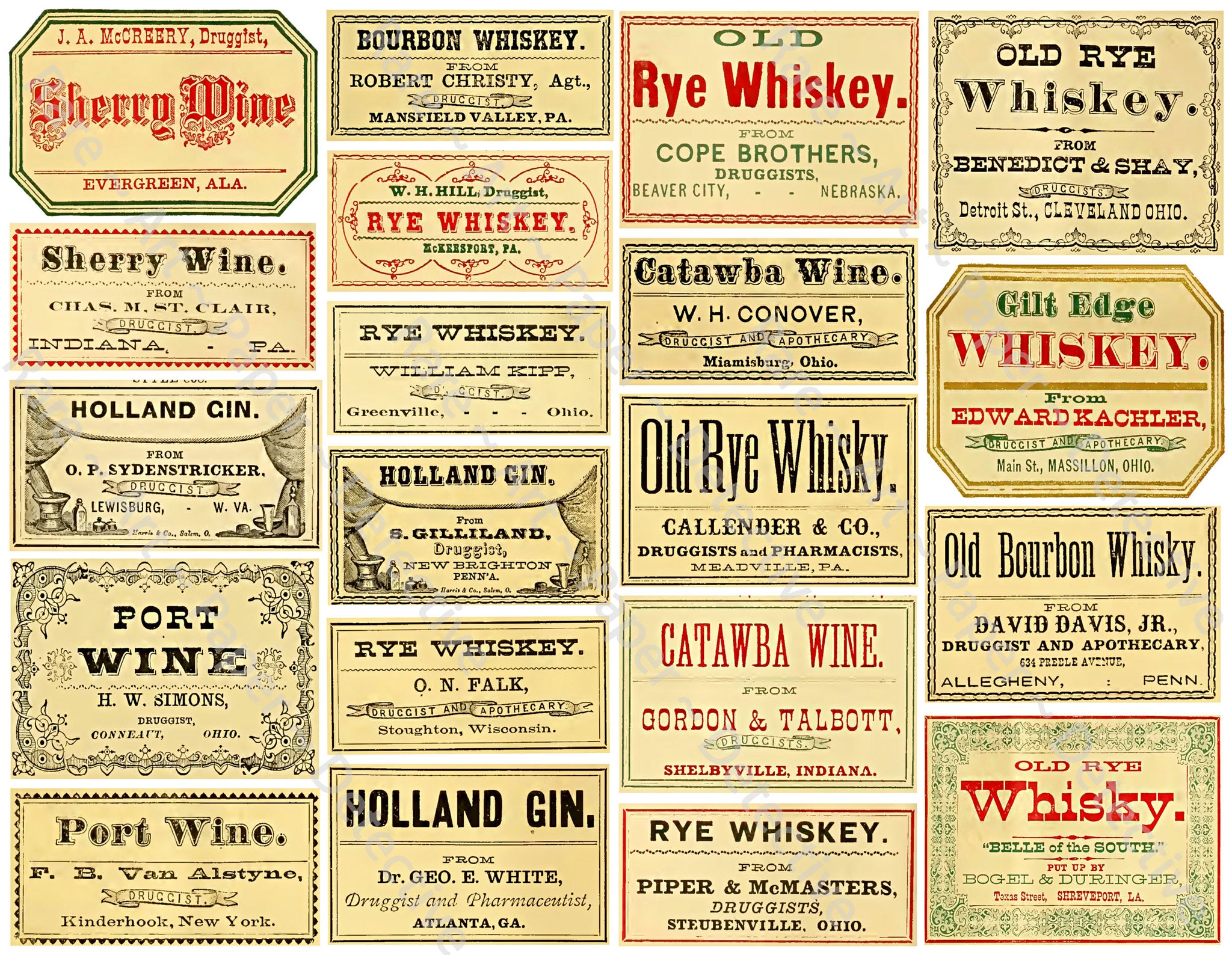 Apothecary Label Stickers, Old Fashioned Bourbon, Whiskey & Wine Labels for General Store & Medicine Cabinet Novelties, #953