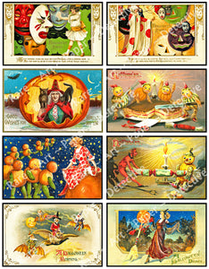 Vintage Halloween Stickers, Halloween Postcard Decals & Spooky Clip Art, Black Cats & Pumpkins, Halloween Party Novelty, 960
