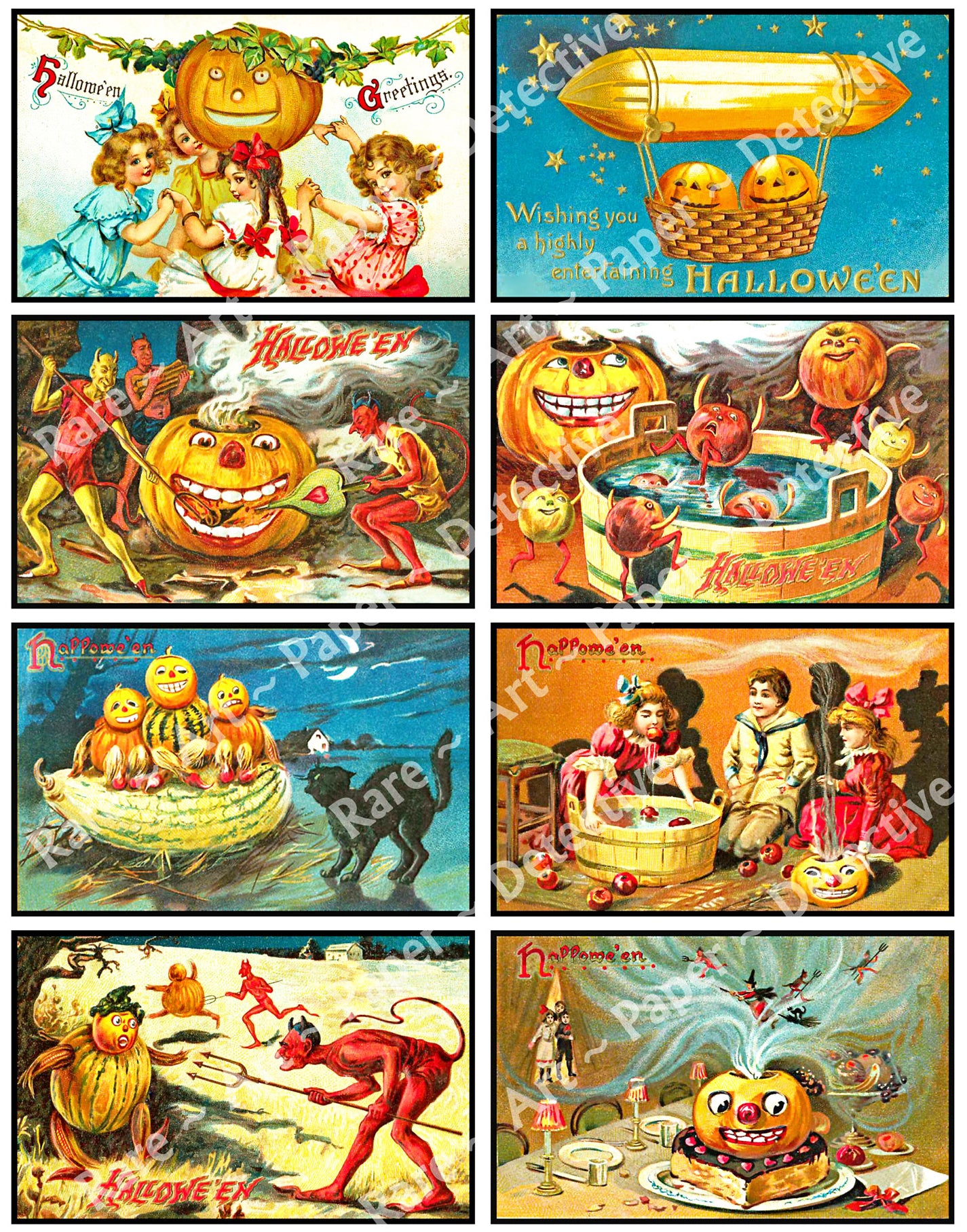 Vintage Halloween Stickers, Halloween Postcard Decals & Spooky Clip Art, Black Cats & Pumpkins, Halloween Party Novelty, 961