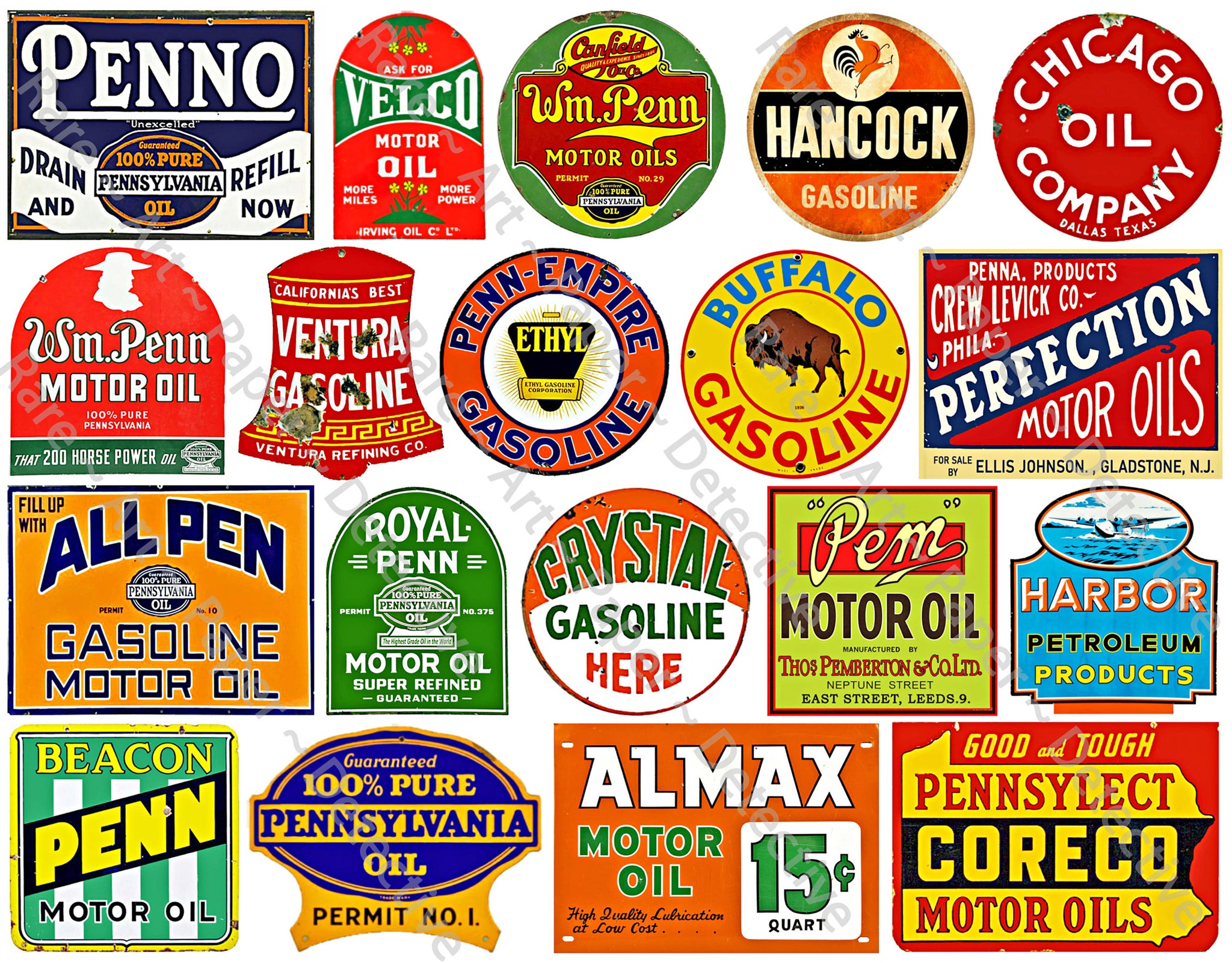 Oil Label Stickers, Garage Signs, Gas Sign Decals, 19 Service Station Sign Stickers, 8.5" x 11" Sheet, #969