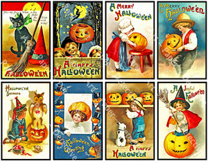 Halloween Stickers, Victorian Halloween Postcard Images & Spooky Clip Art, Black Cats & Pumpkins, Halloween Party Novelty
